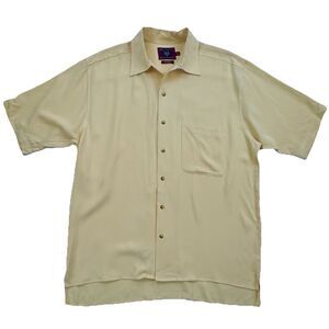 Byron Nelson Eleven Straight 100% Silk Shirt Mens M Yellow Camp Button Up